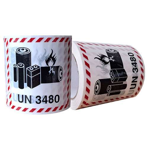 UN3480 Lithium Ion Battery Printed PET labels on a Roll